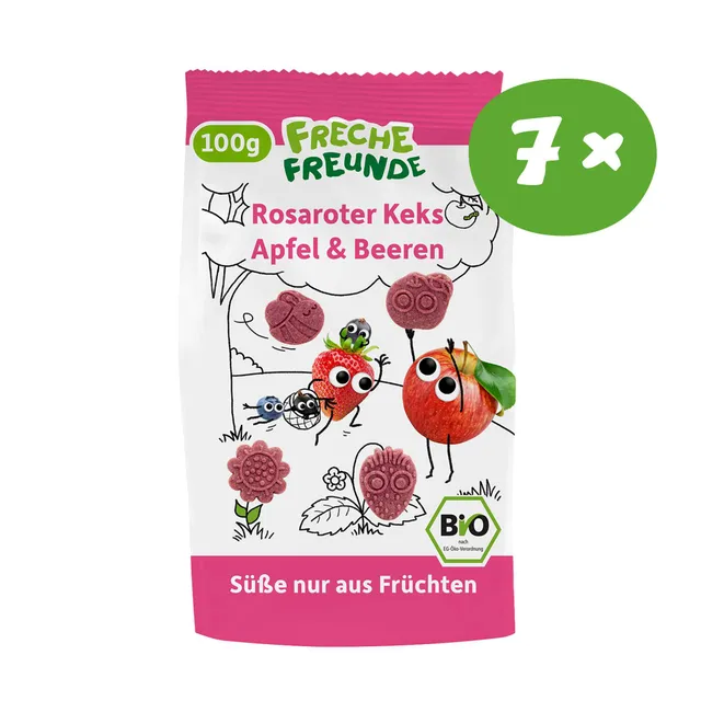freche-freunde-kinderkekse-rosaroter-keks-apfel-beeren-bio-7er image 1