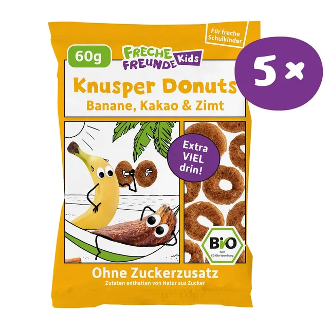 freche-freunde-knabberzeug-knusper-donuts-banane-kakao-zimt-5er-pack image 1