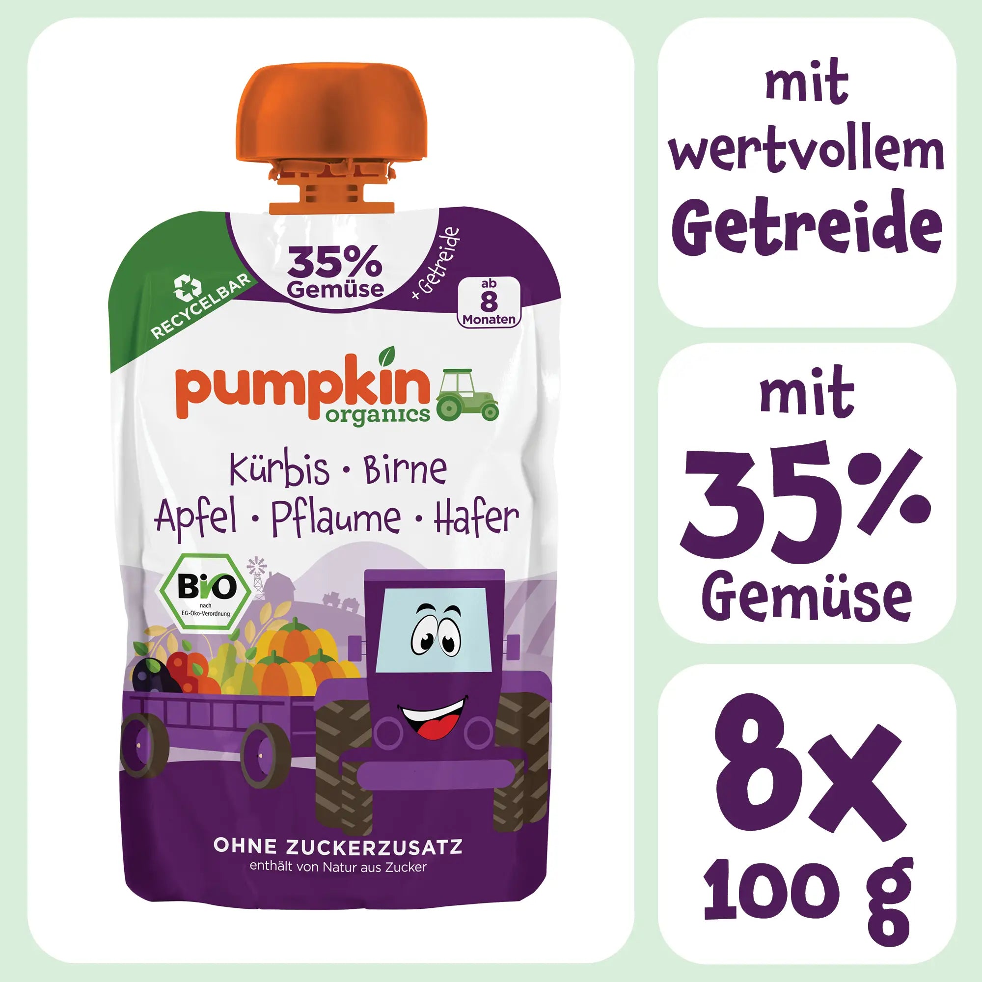 pumpkin-organics-bio-quetschie-k-rbis-birne-hafer-8er-pack image 2