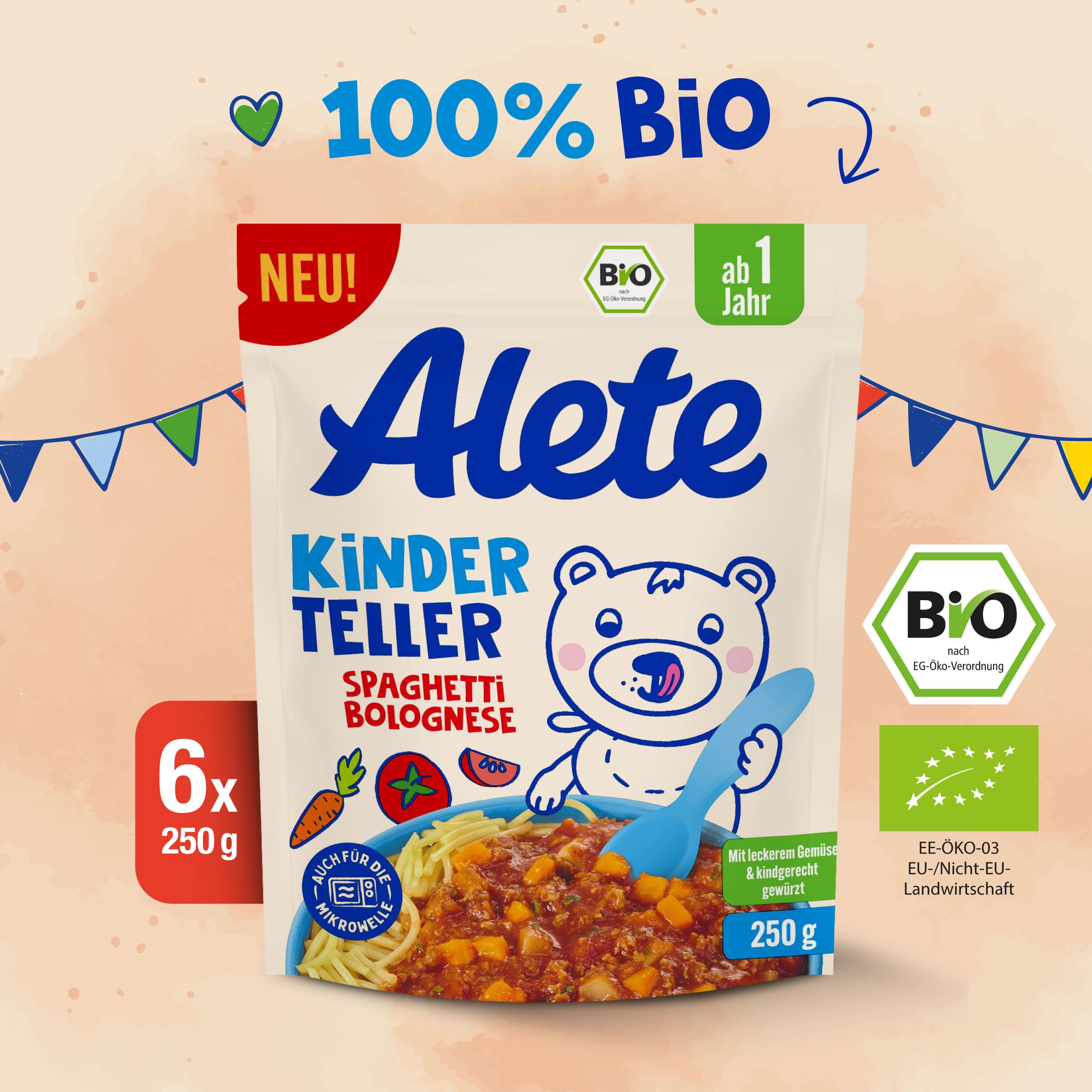 alete-kinderteller-spaghetti-bolognese-bio-250g-6er-pack-ab-1-jahr image 2