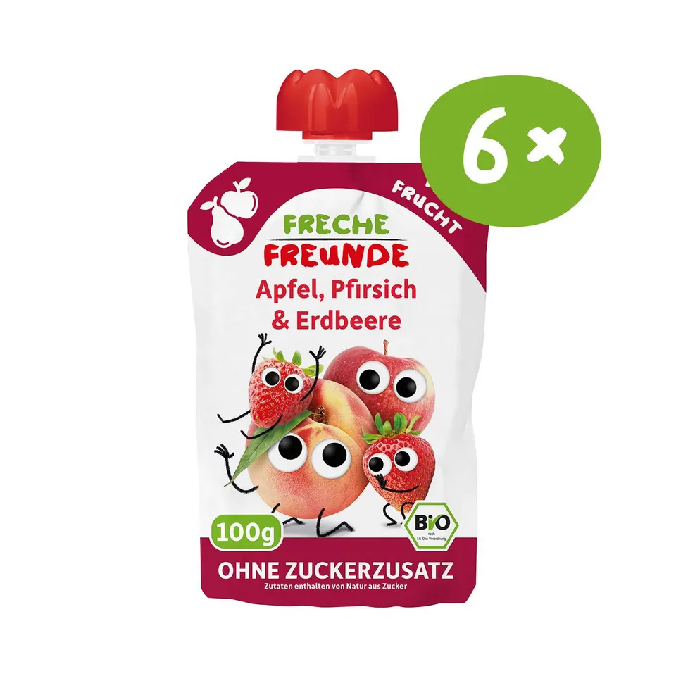 freche-freunde-quetschie-apfel-pfirsich-erdbeere-ohne-zuckerzusatz image 1